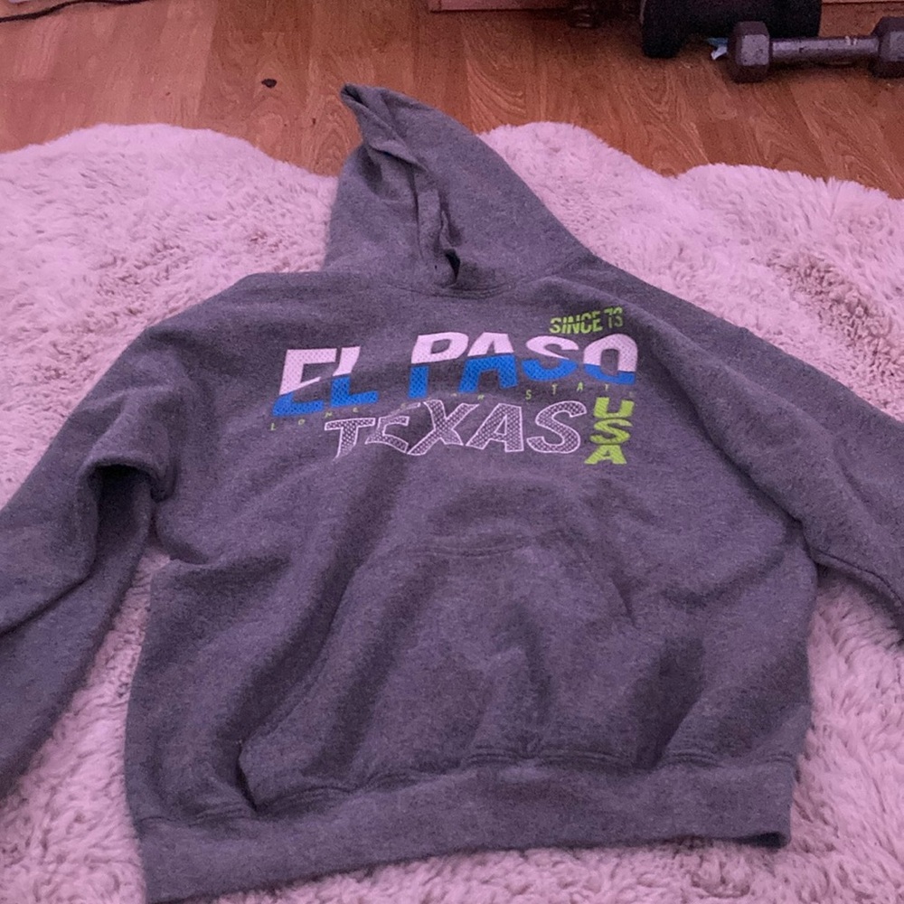 Gildan Gray Hoodie with Blue and Green Accents